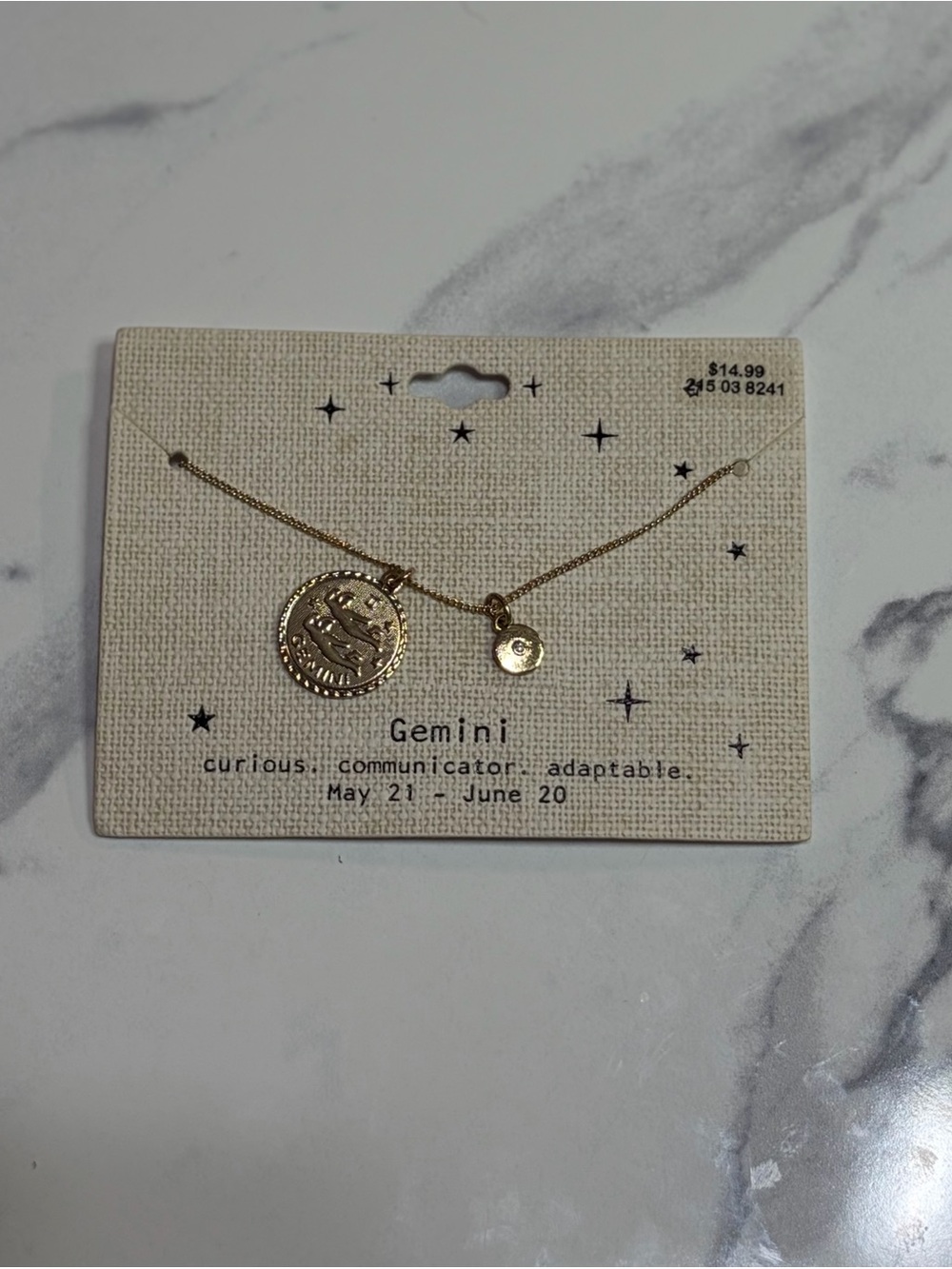 Gold Gemini Zodiac Pendant Necklace